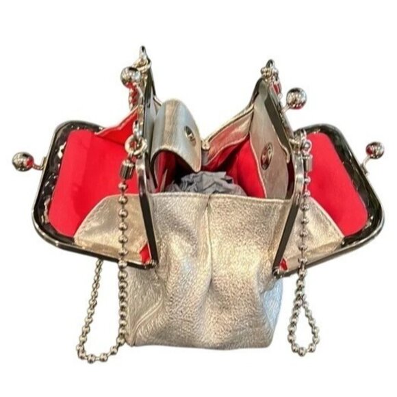 SOLD COACH 2008 Metallic Silver Leather Double Frame Kisslock Ball Chain - Picture 16 of 16